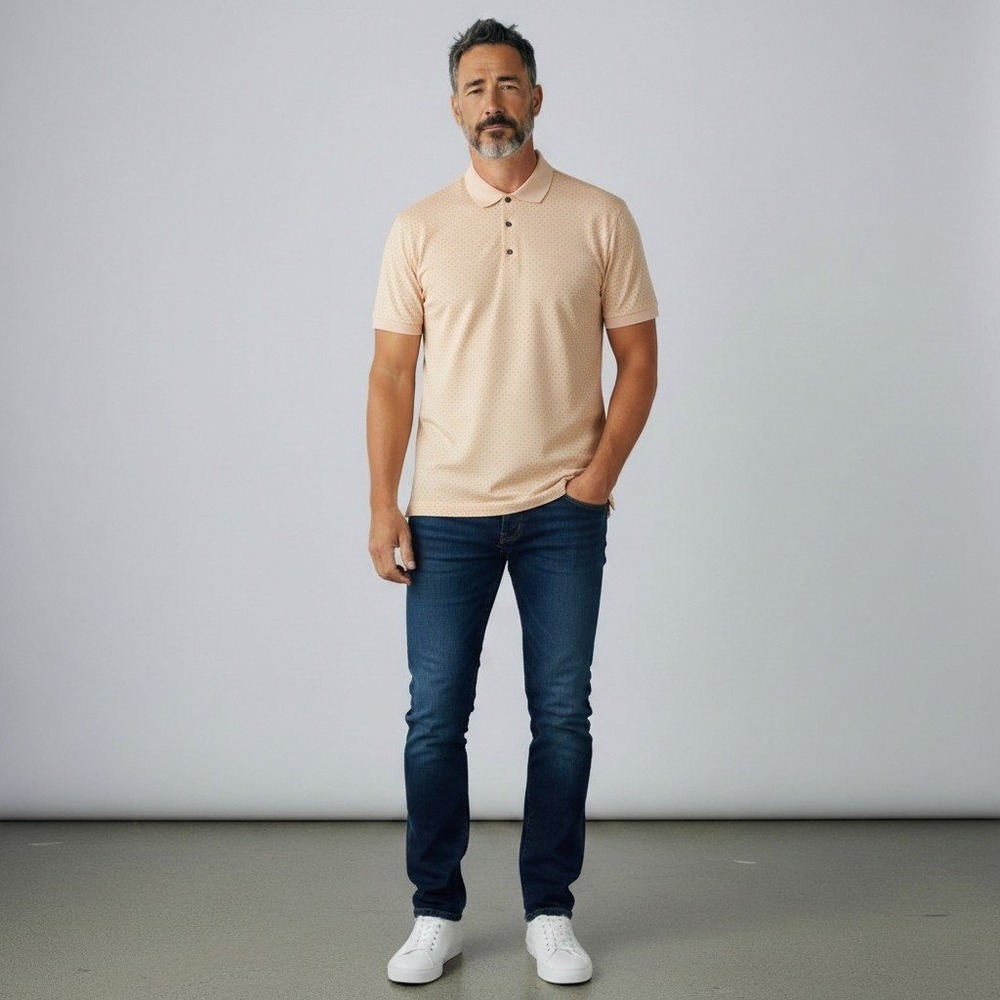 Dunhill Sport Polo Shirt XL Peach Geometric Monogram Cotton Made in Italy